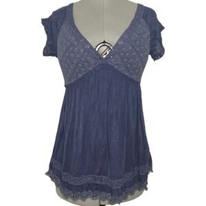Johnny Was Blue Babydoll Blouse Size S